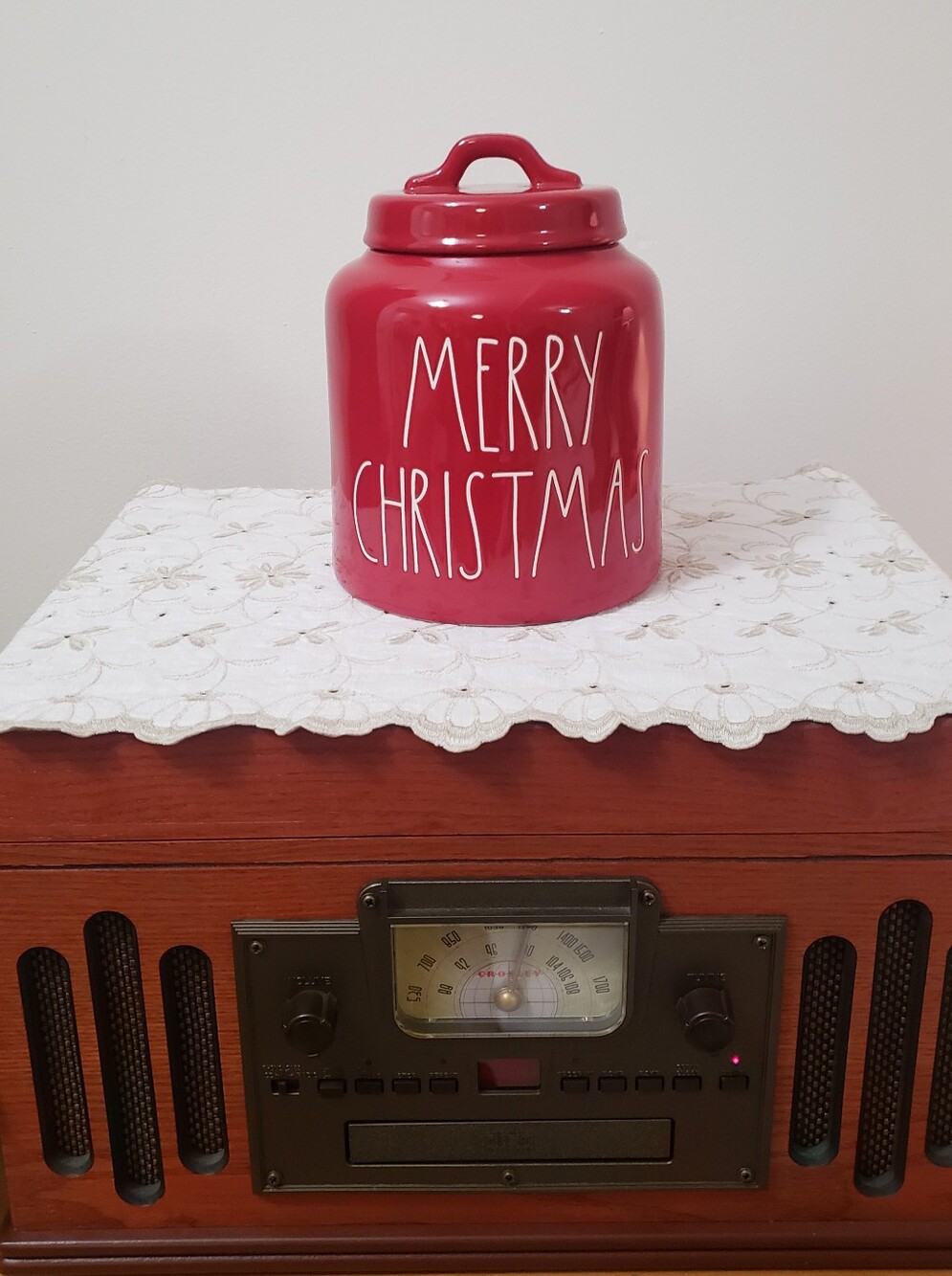 RAE DUNN Red Merry Christmas Cookie Jar Ceramic Canister